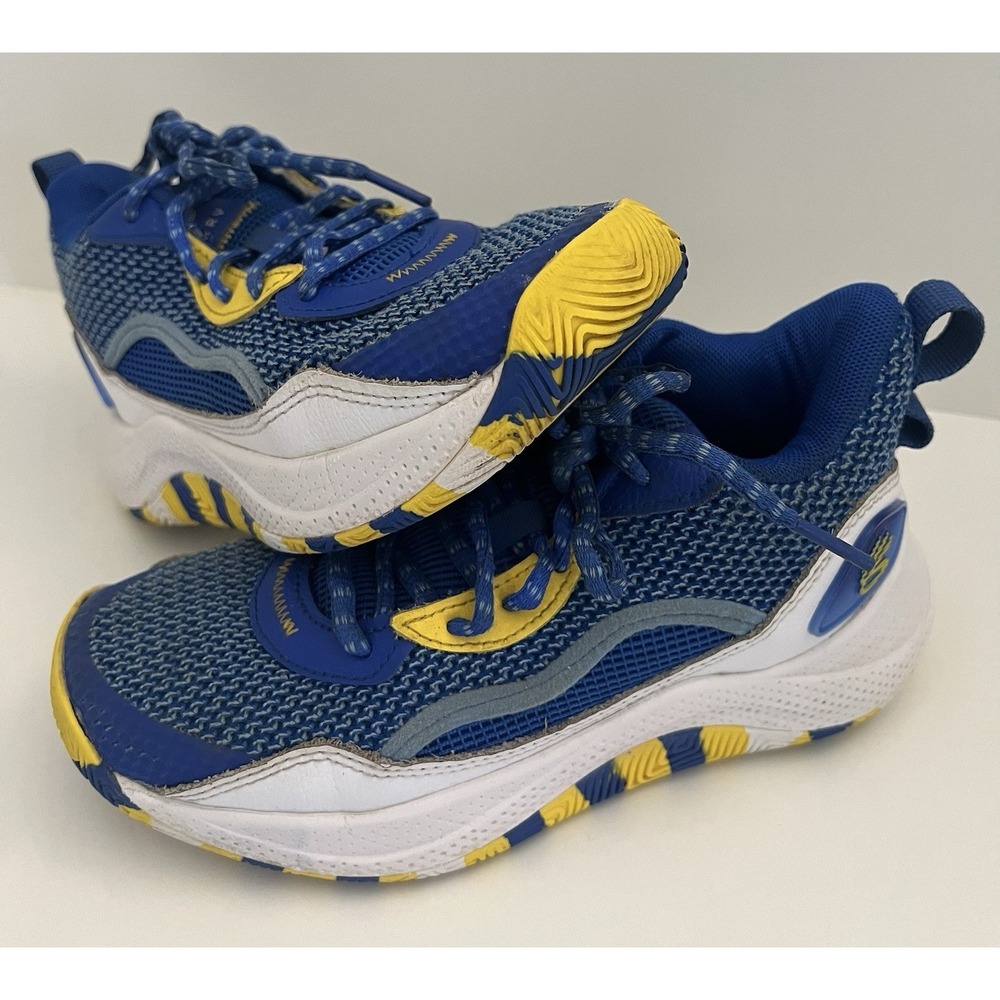 Under Armour Curry Kids Basketball Shoes Blue Yellow White 3027627-400 Size 3.5Y - Picture 2 of 9